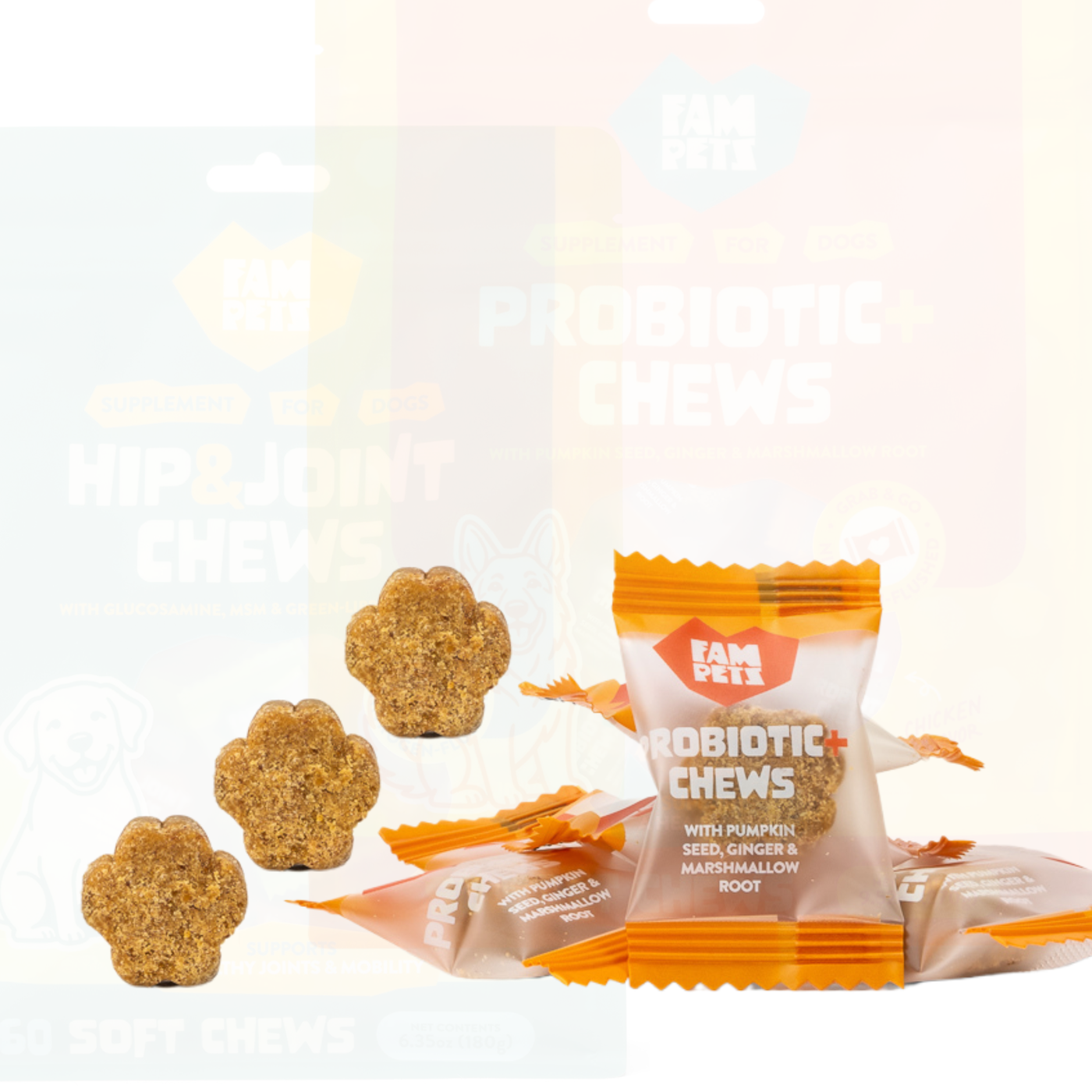 One FAM Pets individually sealed chew being opened