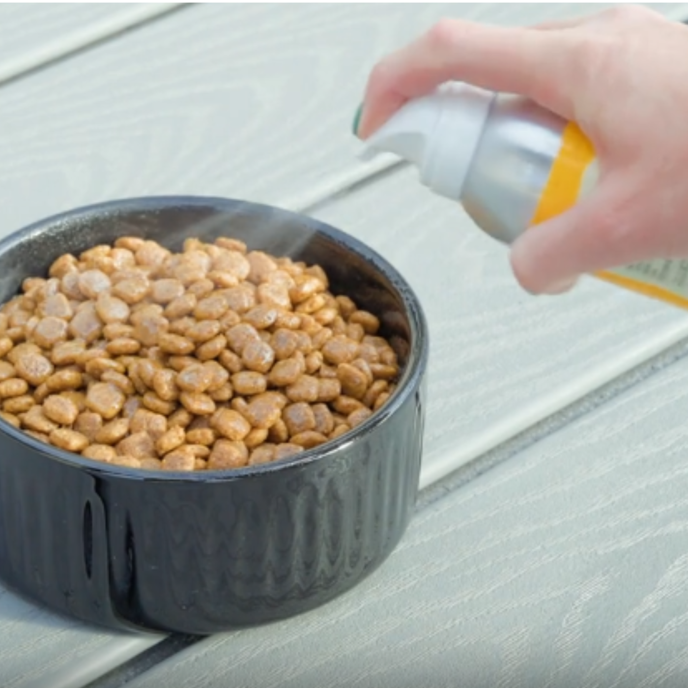 FAM Pets Omega 3 Spray covering dog food evenly