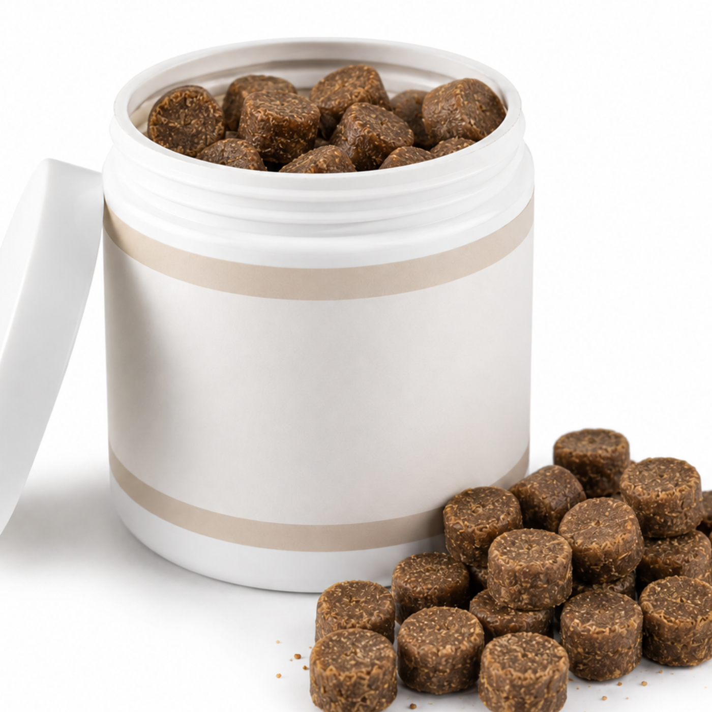 Hand reaching into a shared jar of dog soft chews