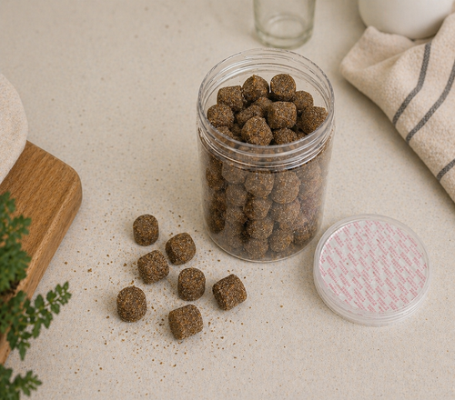 Chews in open jar