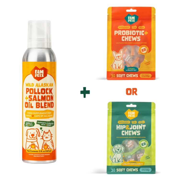 Fresh Start Bundle - Omega-3 Fish Oil Spray + Hip & Joint Soft Chews for Dogs