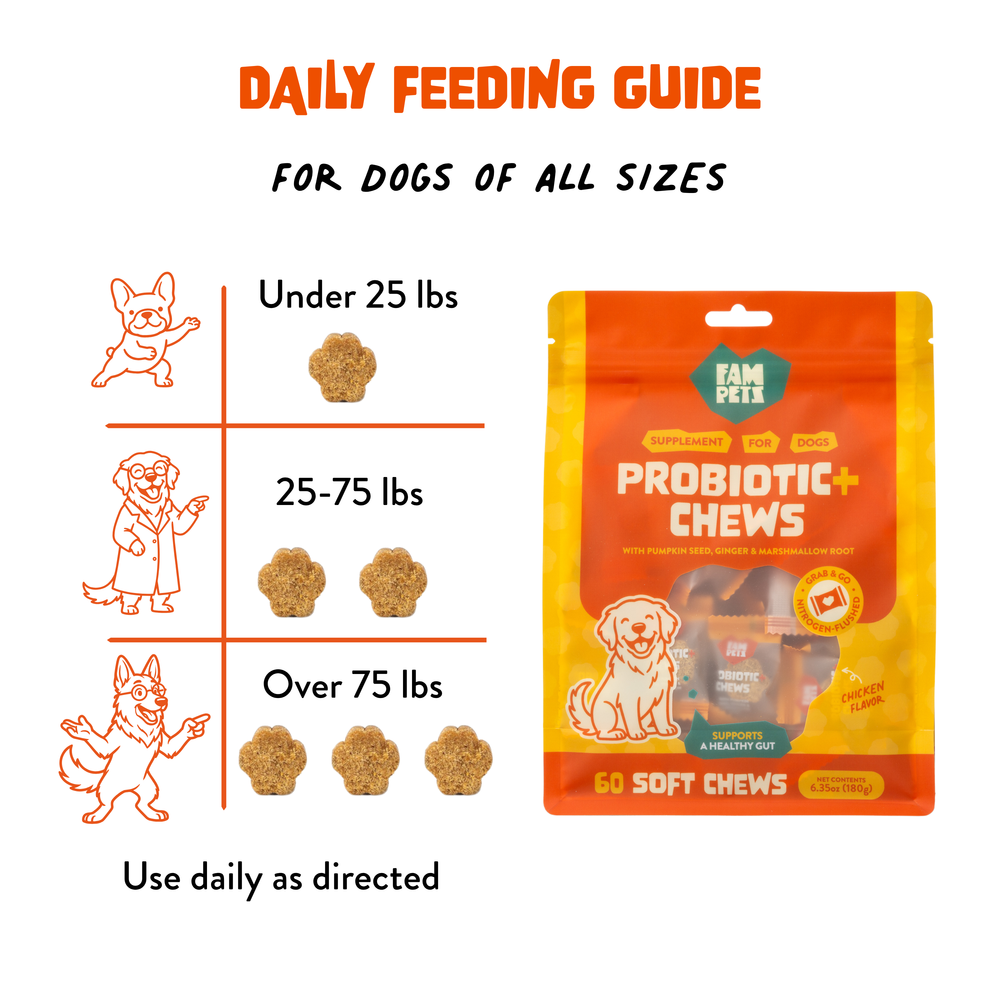 Probiotic+ Soft Chews for Dogs, Digestive & Gut Support, 60 Count