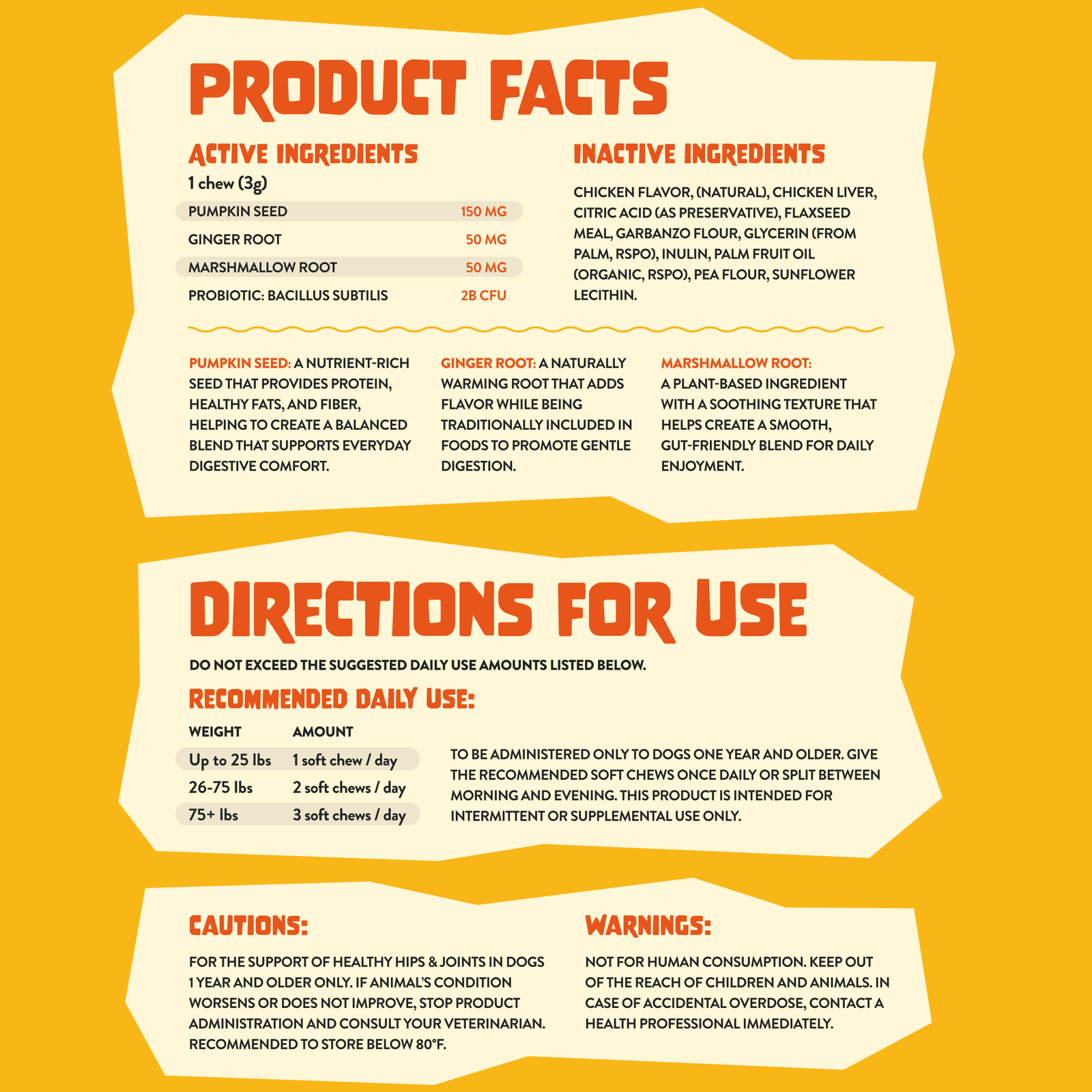 FAM Pets Probiotic+ product facts, ingredients, directions, cautions and recommended dosage